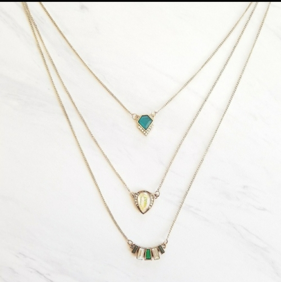 Green stone 3 in 1 layer vintage look necklace - Picture 7 of 8